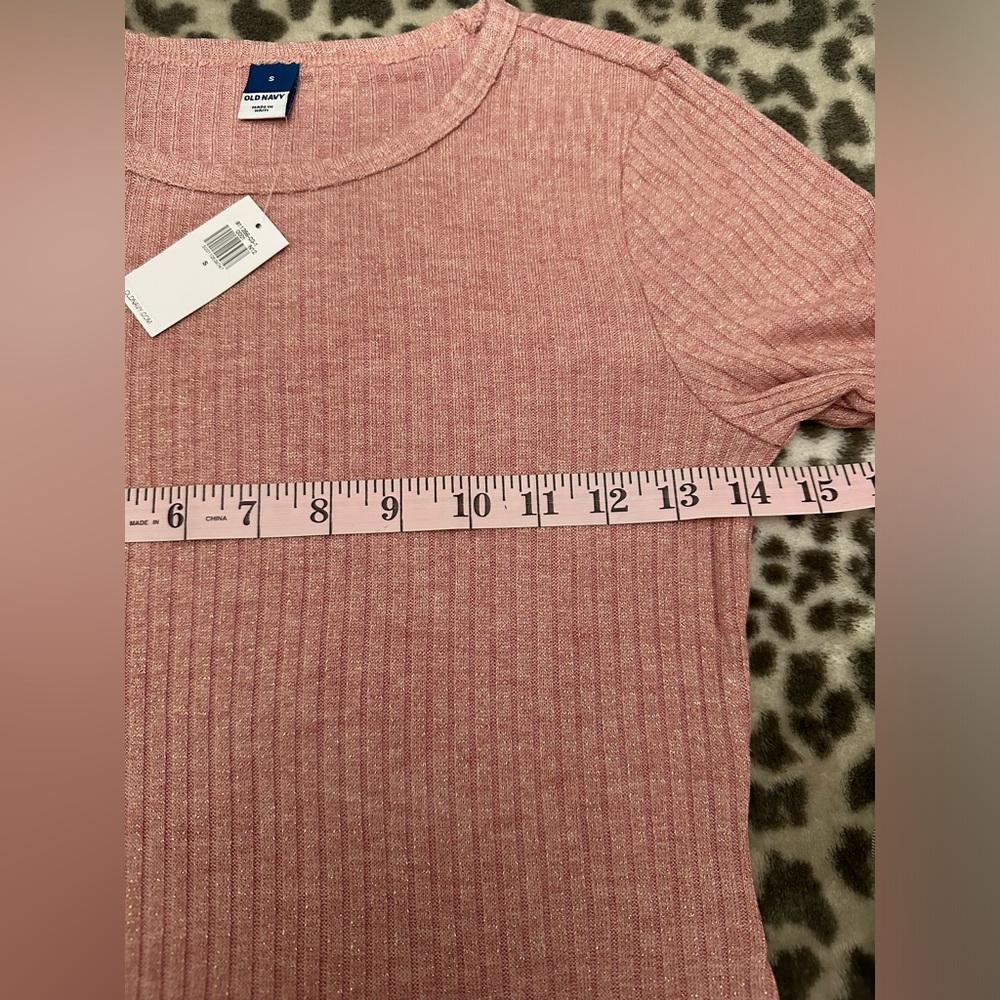 Old Navy Long Sleeve Rib-Knit Metallic T-shirt Top in Woodrose Pink Size Small - Picture 12 of 14